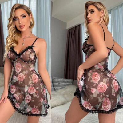 Mujeres Sexy Lencería Encaje Transparente Camisón Babydoll Camisón Prendas para dormir Vestido Foto 1 de 4