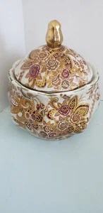 United Arab Emirates Vtg Ceramic Glass lided Candy Dish guilded  - Picture 1 of 3