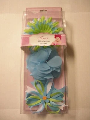 Baby Headbands With Flowers By Amar (c), Blue, Green, & White, 3 Pk., Brand New - Изображение 1 из 3