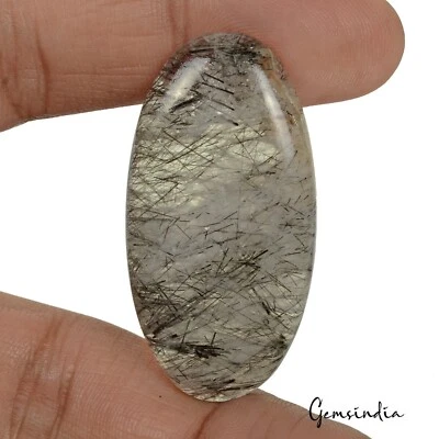 100% Natural Black Rutile Quartz Oval Rare Cab Loose Gemstone 44x23x6mm 55.00 Ct - Image 1 of 4