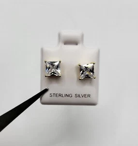 14k Gold Over 925 Sterling Silver Princess Cut CZ Screw Back Earrings 1ct. - Picture 1 of 3