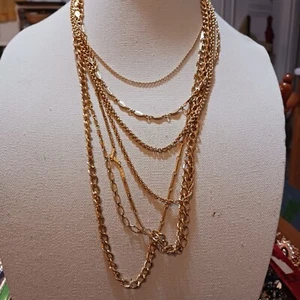 Napier Multi Strand Seven Gold Tone Necklace 1970s - Picture 1 of 9