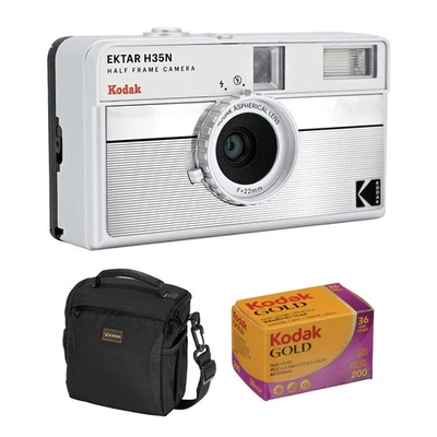 Kodak EKTAR H35N Half Frame Film Camera, Striped Silver, Bundle with Kodacolor G - Image 1 of 4