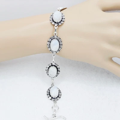 Bracelet 7.5-8.5 in Sterling Silver Artisan Crafted Natural Moonstone Gemstones - Image 1 of 4