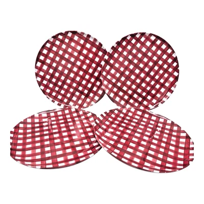 4 Sur La стол имбирь клетку красный белый круглый тарелка ужин 10,5» меламин лот - Изображение 1 из 4