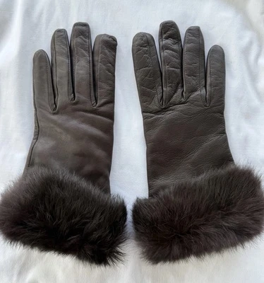 Guantes de cuero marrón Thomas rosa vintage raros para mujer con ribete de piel talla 8 usados en excelente estado Foto 1 de 4