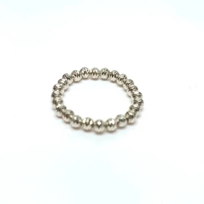 Anillo elástico con cuentas de oro blanco de 18 quilates se adapta a talla 6 a talla 9 3 mm apilable ligero Foto 1 de 4