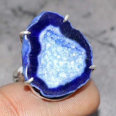 Anillo enchapado en plata 925 púrpura Botswana Druzy rebanada piedras preciosas tamaño EE. UU. 6 GW Foto 1 de 3