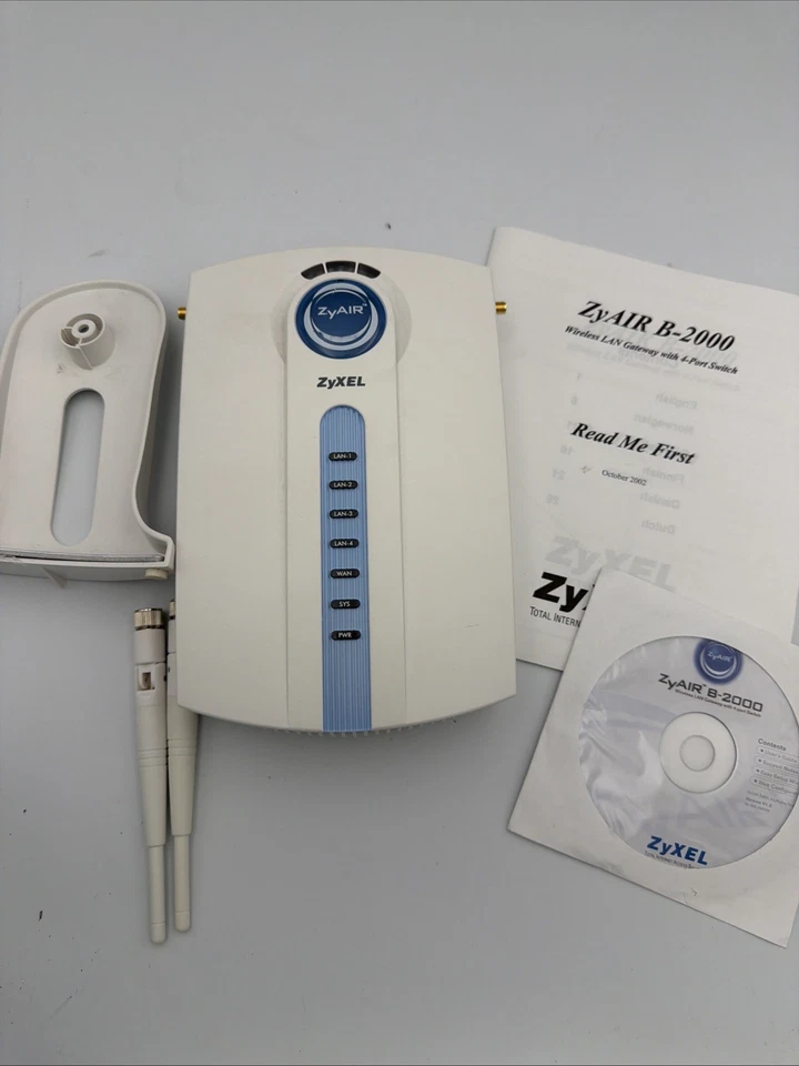 ZyXEL ZyAIR B-2000 Wireless LAN Gateway Router – Complete w/ Manual, CD, Antenna - Image 1 of 4