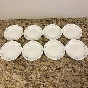 Set Of 8 Corelle Secret Garden  Bread Desert  6 3/4" Plates Blue Yellow Flowers - Picture 1 of 7