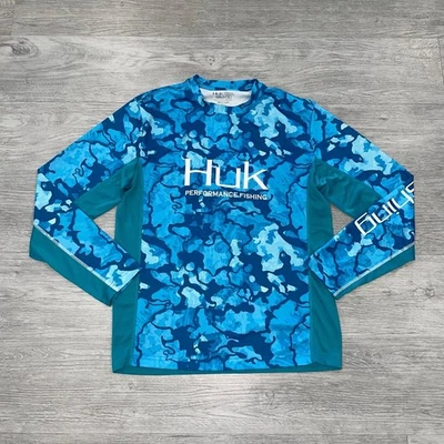HUK Fishing Shirt Men’s Small Icon X Current Camo LS Vented Shirt Boca Grande - Image 1 of 4
