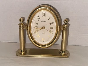 Vintage Linden Brass Chime Mantle Desk Clock Roman Numerals German Movts - Picture 1 of 19