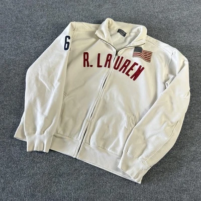 Ralph Lauren Polo Jeans Chaqueta Para Hombres Grande Blanca Cremallera Bandera de EE. UU. Sudadera Foto 1 de 4