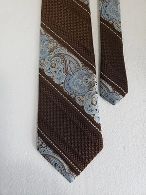 Corbata de cuello vintage para hombre paisley, marrón y azul, poliéster Foto 1 de 3