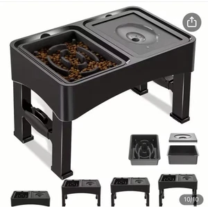 2-in-1 erhöhter Hund Slow Feedernapf Wassernapf, höhenverstellbar, kein Verschütten - Bild 1 von 6