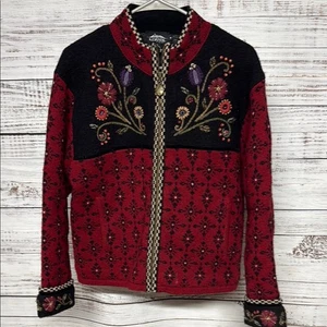 Giacca donna design islandese rossa e nera ricamata media - Foto 1 di 9