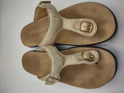 SAS Shoes Womens Size 7 M Gold Glitter Sandals Comfort Thong Buckle Made USA - Image 1 of 4