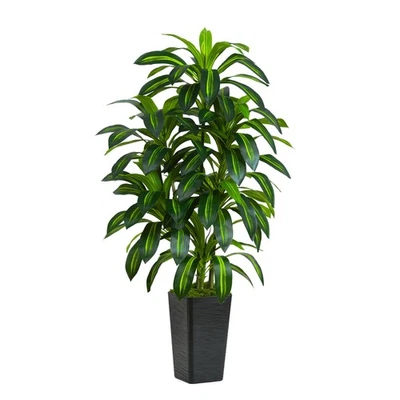 Planta de dracaena artificial 5 pies de alto - árbol falso con maceta negra - yuca sintética... Foto 1 de 4