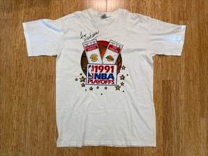 1991 Vintage NBA Playoffs Warriors Lakers T-shirt XL Salem. Signed Tim Hardaway - Picture 1 of 13