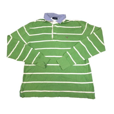 Camisa GANT Para Hombres GRANDE Verde Rugby Manga Larga Cuello Polo Rayas Talla L Foto 1 de 4