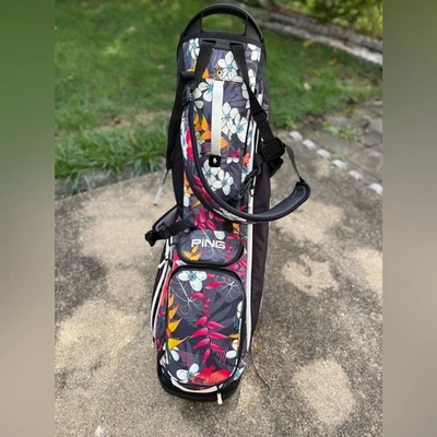 Divisor de bolsa de golf PING HOOFER Lite negro floral tropical Hawaii con soporte multicolor Foto 1 de 4