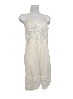 Vestido Vintage Vanity Fair Completo Sin Mangas Suave Marfil Floral Encaje Talla 38 Nylon EE. UU. USADO EN EXCELENTE ESTADO Foto 1 de 4