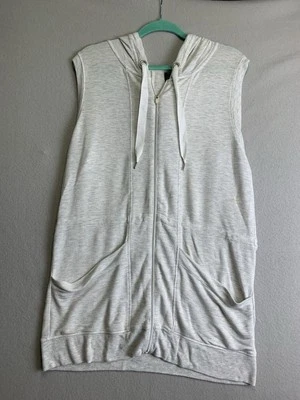 Moletom com capuz feminino Yogalicious grande cinza zíper completo longo túnica colete ioga casual - Imagem 1 de 4