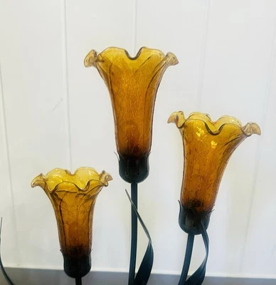 Настольная лампа в стиле Тиффани с янтарными цветами и красной стрекозой - Изображение 1 из 3