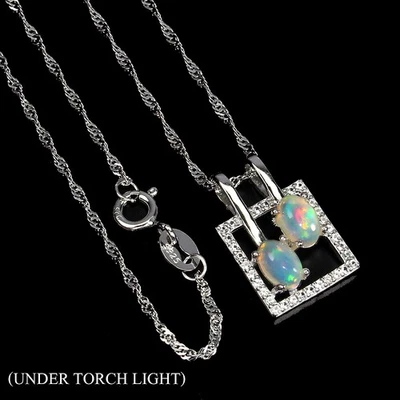Collana in argento sterling 925 opale di fuoco ovale 6x4 mm pietre preziose... - Immagine 1 di 4