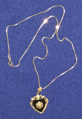 Oro 14K - Cadena Aurafin Italia 18" y Collar Colgante Oro 10K, Ónix y Diamantes Foto 1 de 4