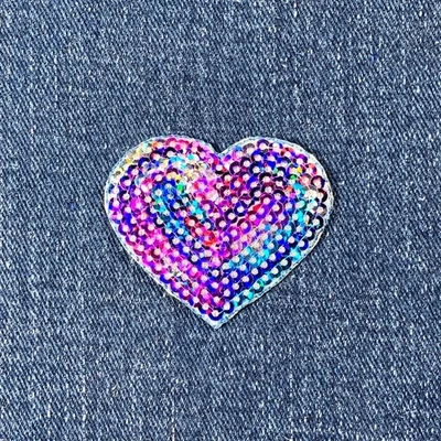 Multicolor Heart Applique Patch - Sequin Badge 1.75" (Iron On) - Image 1 of 2