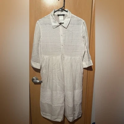 Vestido Camisa Weekend MaxMara Blanco 100% Algodón Abotonado Talla 10 Diseñador Usado en Excelente Condición Foto 1 de 4