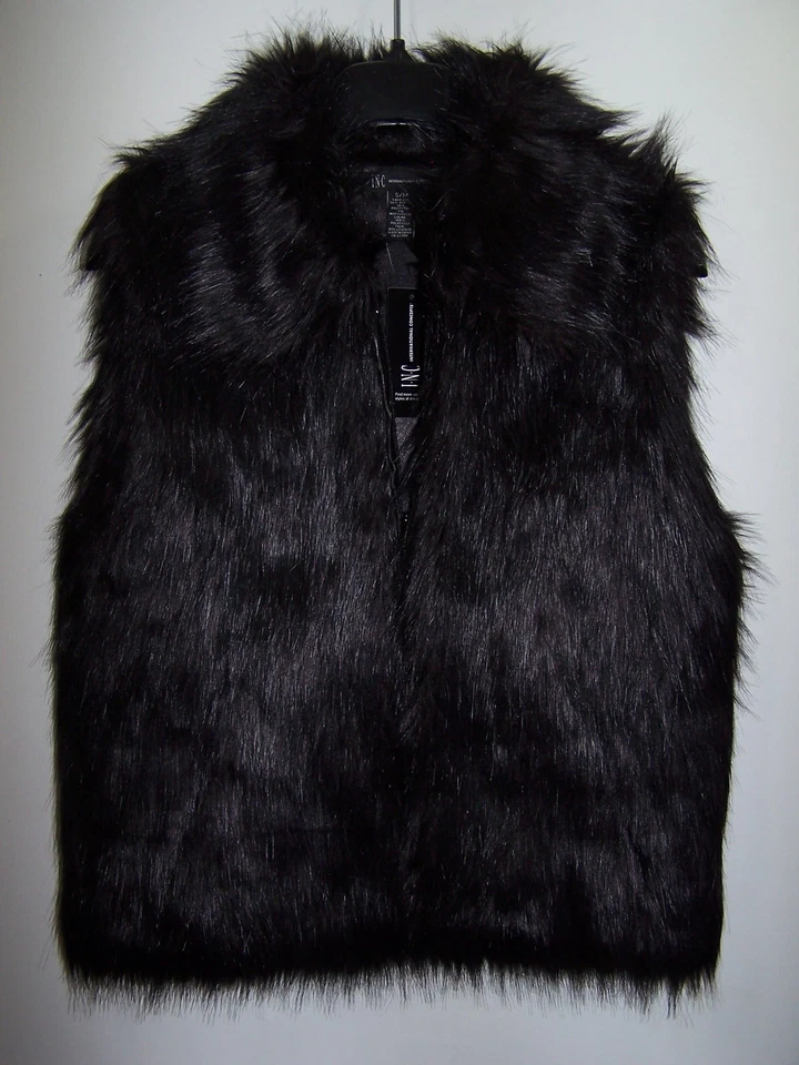 NWT - INC International Concepts Black Faux Fur Zip Up Vest Size S - Image 1 of 3