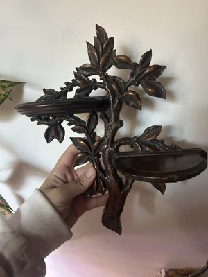Beautiful Vintage Syroco Wood Carved Ivy Two Tier Shelf - Image 1 of 4