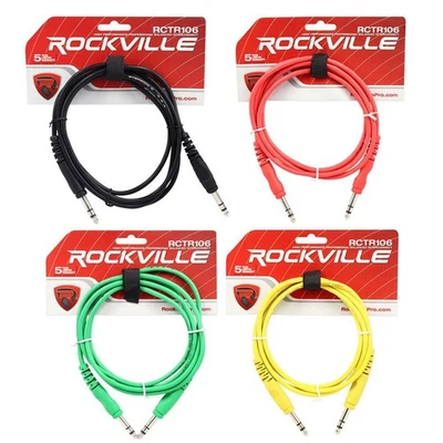4 кабеля Rockville 6 футов 1/4 дюйма TRS на 1/4 дюйма TRS 100% медь (4 цвета) - Изображение 1 из 4