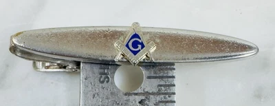 Clip de corbata cuadrado y brújula masónico vintage tono plata esmalte azul Foto 1 de 3