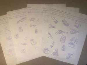 lot of five old elementary school mimeograph paper picture worksheets hand art - Picture 1 of 6