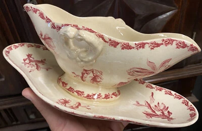 Gien Cactus Saucière Service Fleur Rose Terre de Fer Ancien Vaisselle - Photo 1/4