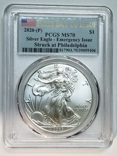 2020 P Silver Eagle Dollar $1 Emergency Issue Pcgs Ms70 Fdoi Flag Coin sku c137