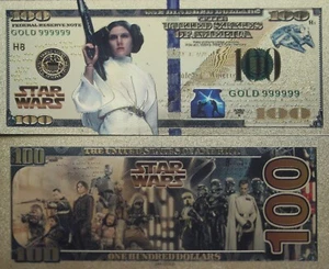 (1) Gold Banknote Star Wars "Princess Leia"  $100 Banknote For Gift - Picture 1 of 3