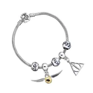 Juego de dijes Harry Potter - Pulsera de plata/Reliquias de la Muerte/Snitch/3 cuentas de hechizo - Imagen 1 de 2