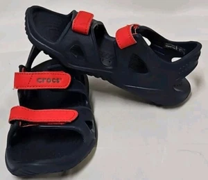 Boy’s Crocs Blue & Red sandals Kids size C10. EUC Beach Summer Iconic Comfort - Picture 1 of 16