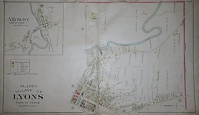 Antiguo mapa vintage Plat Atlas de 1904 #1, pueblo de Lyons, condado de Wayne, Nueva York  Foto 1 de 3