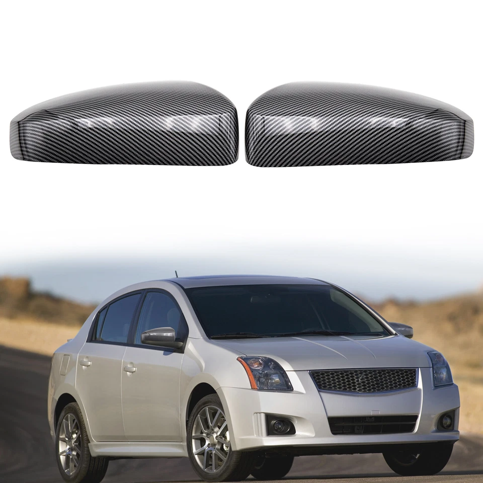 For 2007-2012 Nissan Sentra Side Wing Mirror Cap Covers Carbon Fiber Pattern — 第 1/4 张图片