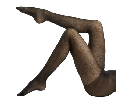 Medias transparentes Hue Medallion con tapa de control hechas en EE. UU. negras talla 4 Foto 1 de 4