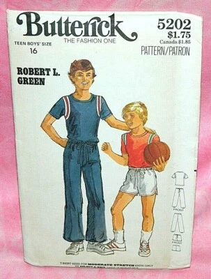 Uncut Butterick Boys Sz 16 T-Shirt, Drawstring Waist Shorts & Pants Pattern 5202 - Image 1 of 2