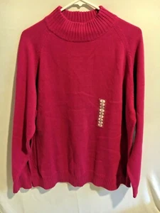 New Women's Jeanne Pierre Magenta Pink Sweater Plus Sz 2X Cotton Moc Neck - Picture 1 of 4