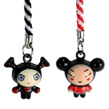 Set Of 2 Pucca And Garu Bell Charms Cute Cartoon Tiny Cell Phone Straps Craft
