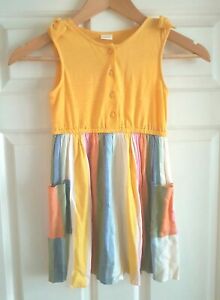NEXT Yellow Rainbow Pastel Stripe Button Dress - 4-5 Years