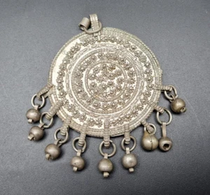 Antique Ottoman Turkish Low Silver Pendant Amulet Filigree Bells Middle East - Picture 1 of 8